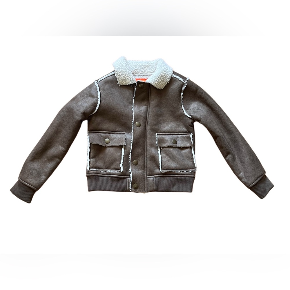 Kids' Faux Shearling Aviator Jacket – Brown